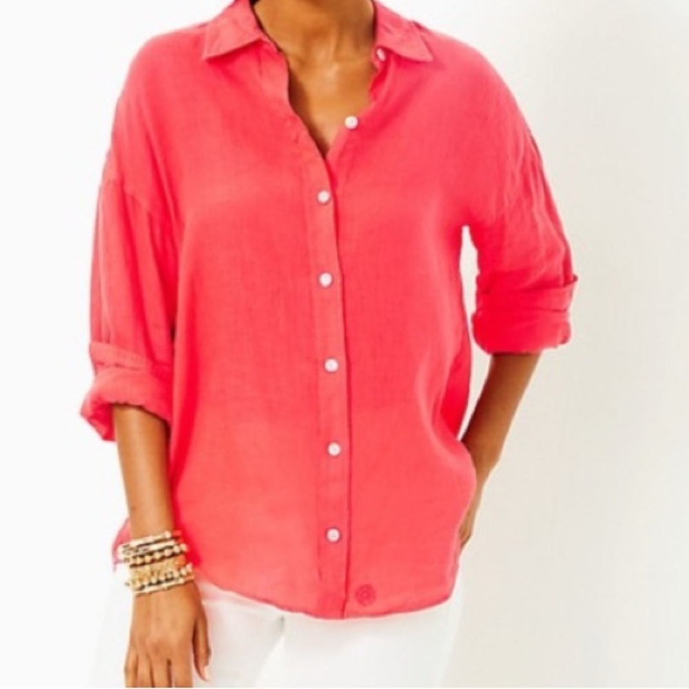 Women’s oversized Lilly Pulitzer linen shirt size L